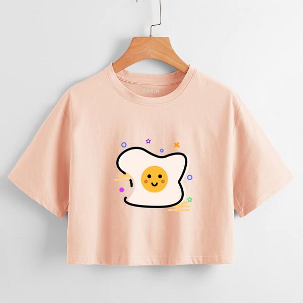 

Poached Egg Print Crop Tee, Baby pink