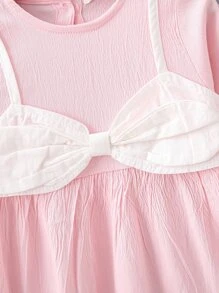 Niñas Vestido 2 en 1 con lazo delantero con botón trasero - Rosa - Ver 3