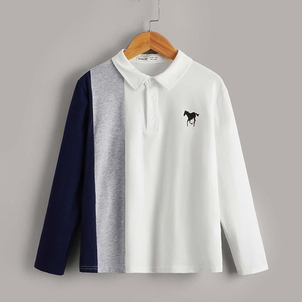 

Boys Horse Print Color Block Polo Shirt, Multicolor