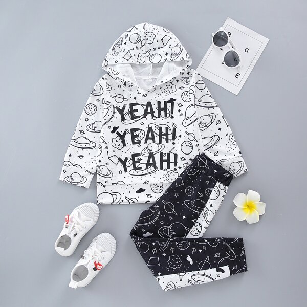 

Toddler Boys Slogan And Planet Print Hoodie & Sweatpants, Black and white