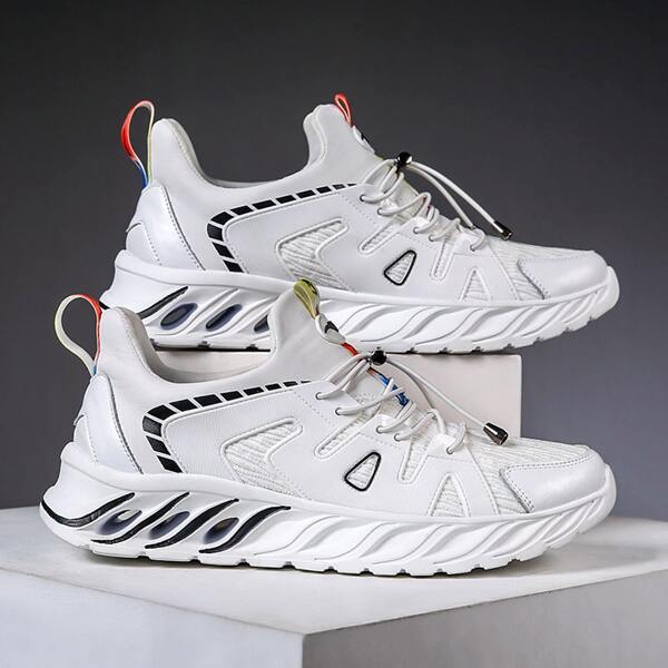

Men Knit Detail Lace-up Front Sneakers, White