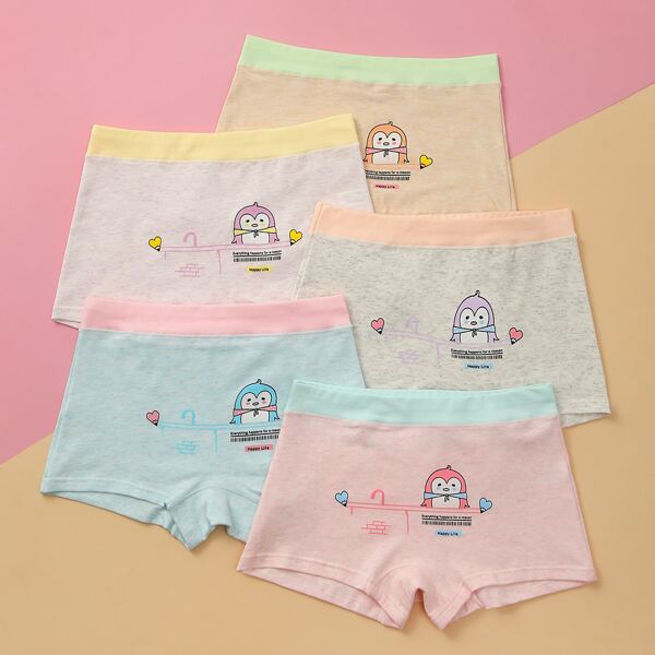 

Toddler Girls 5pcs Cartoon & Slogan Graphic Shortie Brief, Multicolor