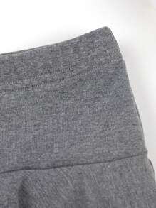 Sparklyn 年輕女孩可愛針織純色荷葉邊運動緊身褲，時尚街頭休閒必備 - 灰色 - 查看 3