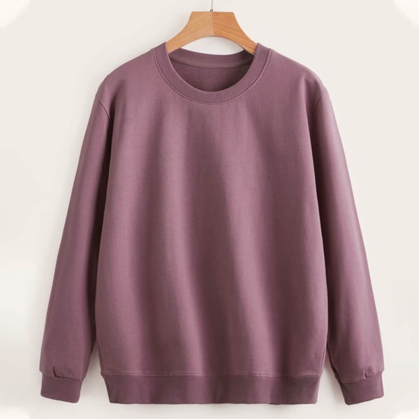 

Men Solid Round Neck Sweatshirt, Mauve purple