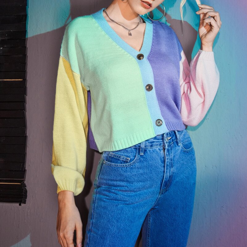 

Colorblock Button Front Cardigan, Multicolor