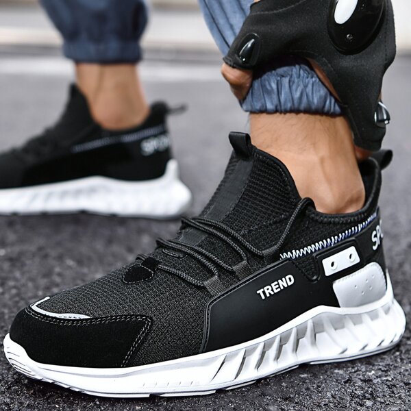 

Men Letter Graphic Knit Detail Sneakers, Black