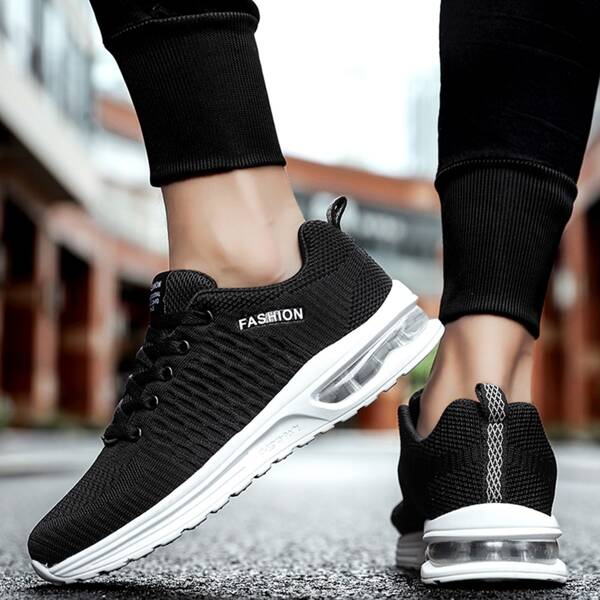 

Men Letter Graphic Breathable Sneakers, Black and white