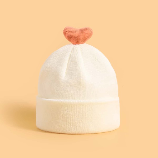 

Toddler Kids Heart Decor Knit Hat, White