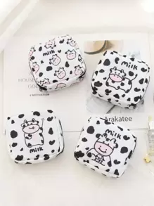 1pc Cartoon Cow Print Random Sanitary Napkin Storage Bag, Cute Sanitary Napkin Pocket For Travel - Multicolor - View 1