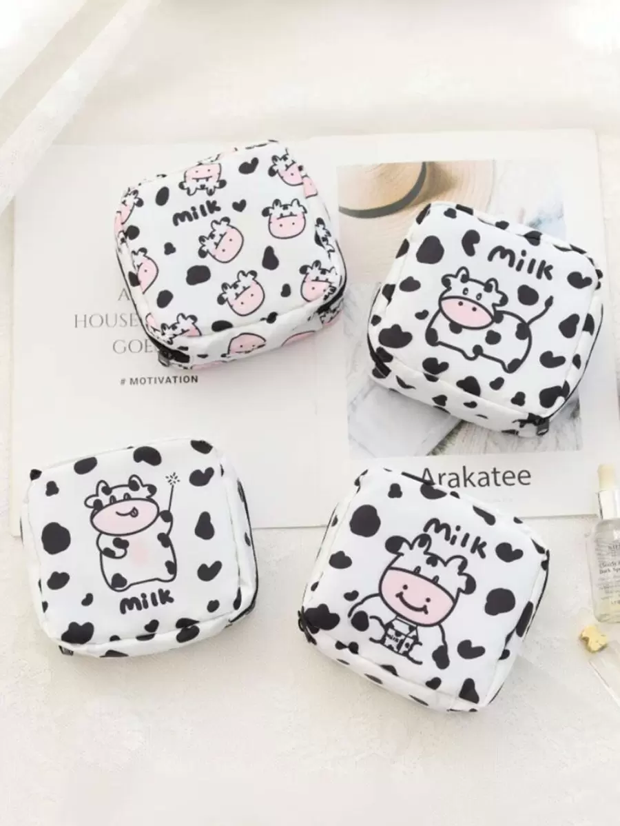 1pc Cartoon Cow Print Random Sanitary Napkin Storage Bag, Cute Sanitary Napkin Pocket For Travel - Multicolor - View 1