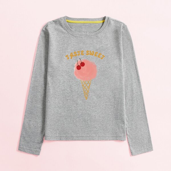 

Toddler Girls Ice Cream And Letter Graphic Tee, Grey