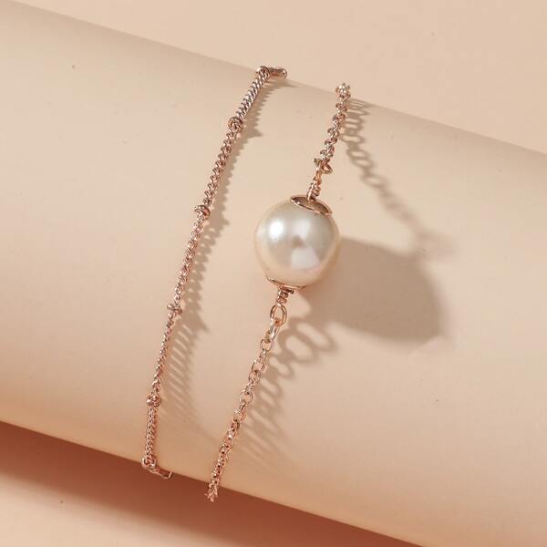 

Faux Pearl Decor Bracelet, Gold