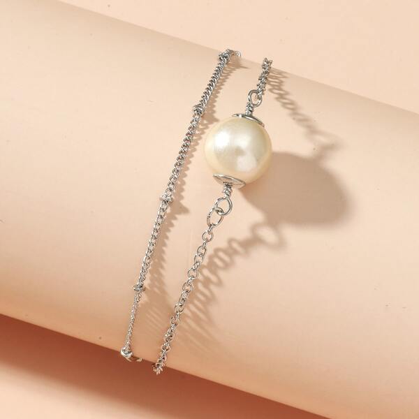 

Faux Pearl Decor Bracelet, Silver