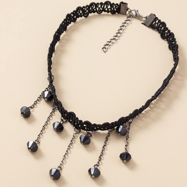 

Bead Pendant Choker, Black