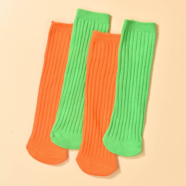 

2pairs Toddler Kids Solid Socks, Multicolor