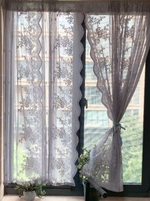 Tấm rèm đơn bằng ren thêu - Xám - Xem 1