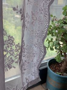 Tấm rèm đơn bằng ren thêu - Xám - Xem 2