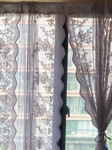 Tấm rèm đơn bằng ren thêu - Xám - Xem 4