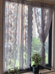 Tấm rèm đơn bằng ren thêu - Xám - Xem 5