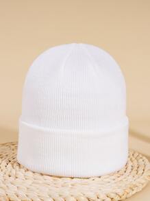 1pc Unisex Solid Color Y2k Style Knit Beanie Hat For Skiing, Warmth, Fashion, Daily Wear, Casual & Outdoor Activities - White - View 1