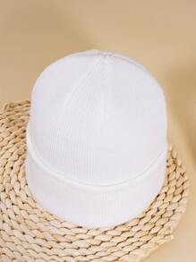 1pc Unisex Solid Color Y2k Style Knit Beanie Hat For Skiing, Warmth, Fashion, Daily Wear, Casual & Outdoor Activities - White - View 2