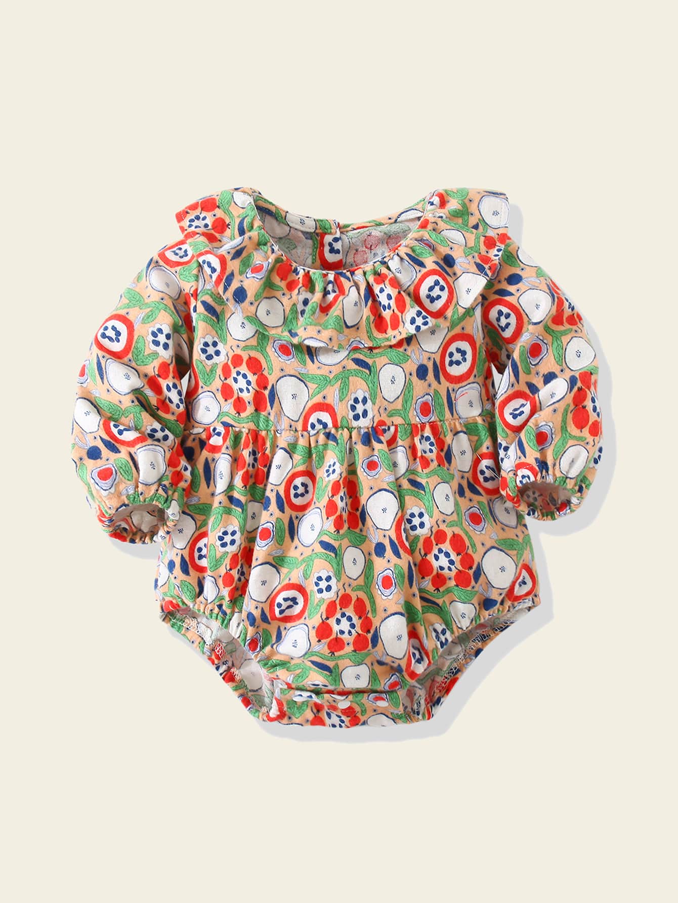 嬰兒植物圖案荷葉邊燈籠袖連身背心