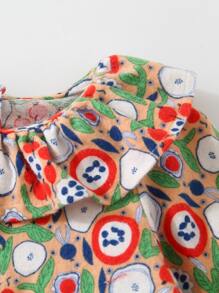 嬰兒植物圖案荷葉邊燈籠袖連身背心