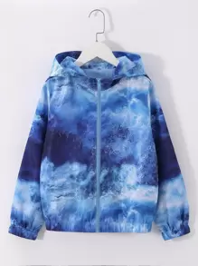 男孩波浪印花拉鍊連帽夾克 - 藍色 - 查看 1
