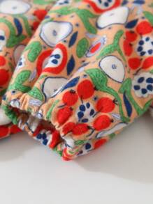 嬰兒植物圖案荷葉邊燈籠袖連身背心