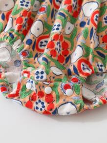 嬰兒植物圖案荷葉邊燈籠袖連身背心