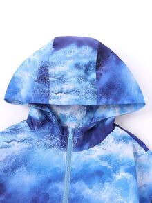 男孩波浪印花拉鍊連帽夾克 - 藍色 - 查看 3