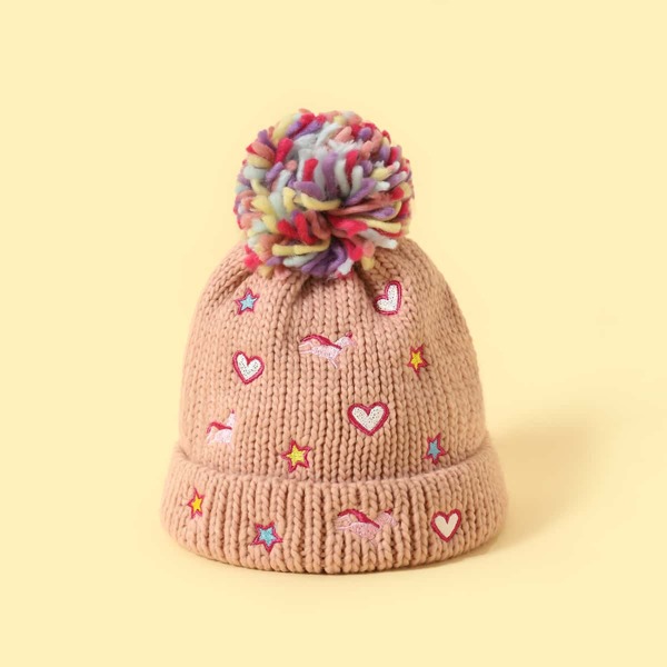 

Kids Heart Embroidered Beanie, Pink