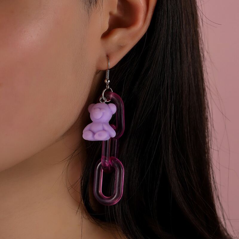 

Bear Drop Earrings, Purple