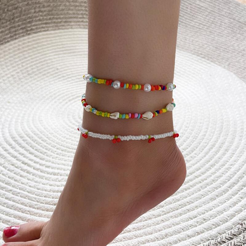 

3pcs Faux Pearl Decor Anklet, Multicolor
