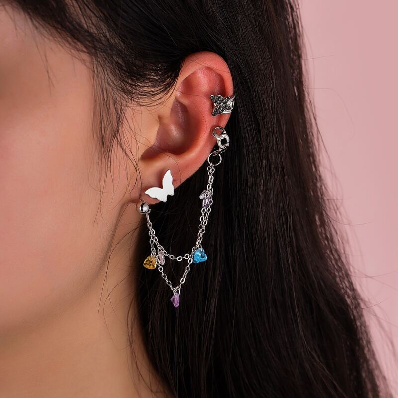 

4pcs Butterfly Decor Earrings, Multicolor