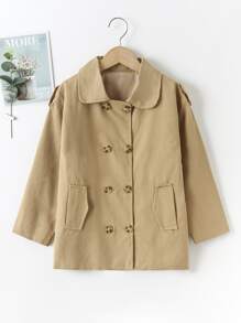 Niñas Gabardina unicolor con botones - Caqui - Ver 1