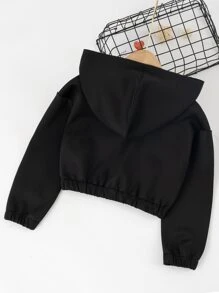 Girls Zip Up Two Tone Patch Detail Hooded Jacket - Black and White - View 2