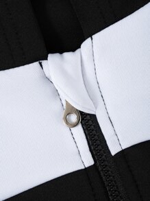 Girls Zip Up Two Tone Patch Detail Hooded Jacket - Black and White - View 4