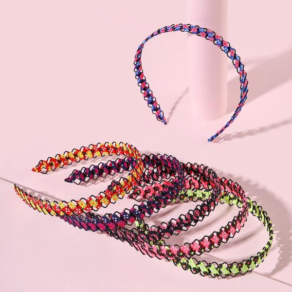 

6pcs Girls Flower Print Hair Hoop, Multicolor
