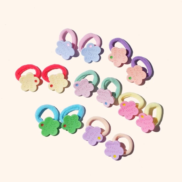 

14pcs Toddler Girls Flower Decor Hair Tie, Multicolor
