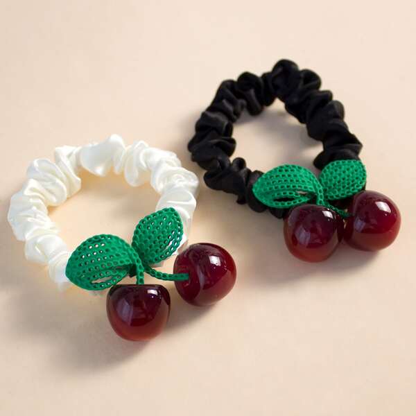 

2pcs Toddler Girls Cherry Decor Hair Tie, Multicolor