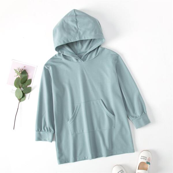 

Girls Solid Kangaroo Pocket Hoodie, Dusty blue