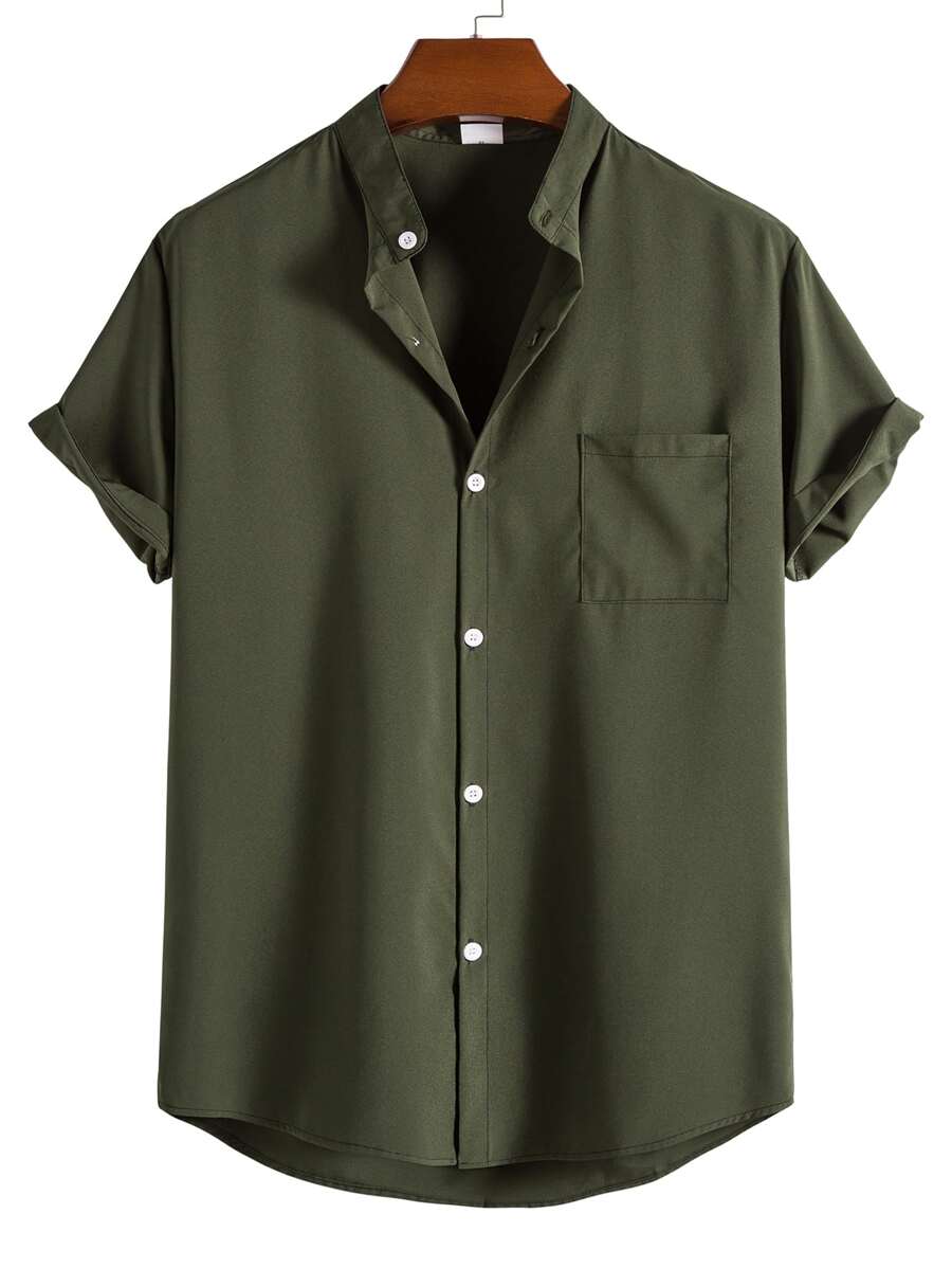 Manfinity Homme Áo sơ mi Nam Nút phía trước màu trơn Giải trí - xanh quân đội - Xem 1