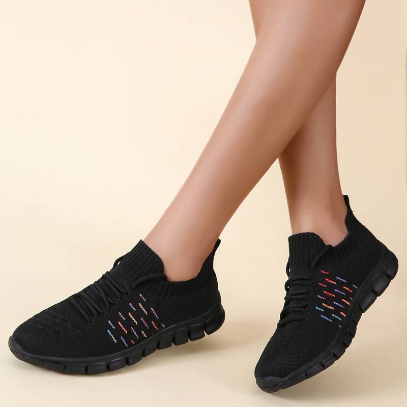 

Lace-up Decor Knit Sneakers, Multicolor
