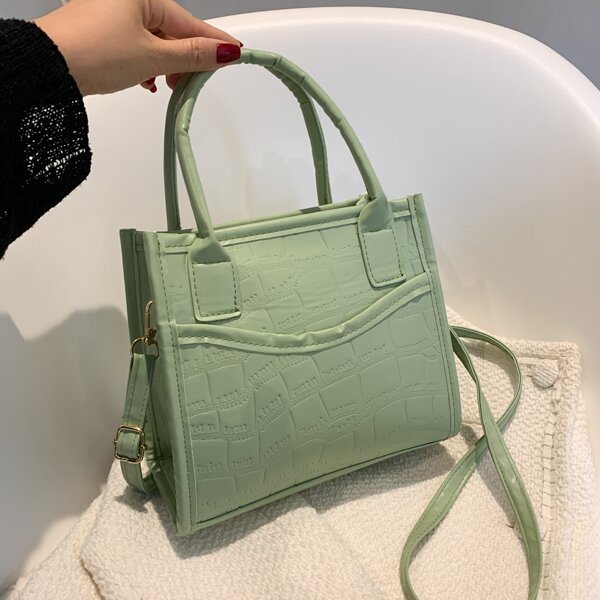

Croc Embossed Zip Satchel Bag, Green