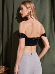 SHEIN Allurite Áo nữ màu trơn Gợi cảm - màu đen - Xem 2