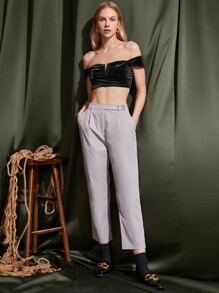 SHEIN Allurite Áo nữ màu trơn Gợi cảm - màu đen - Xem 4