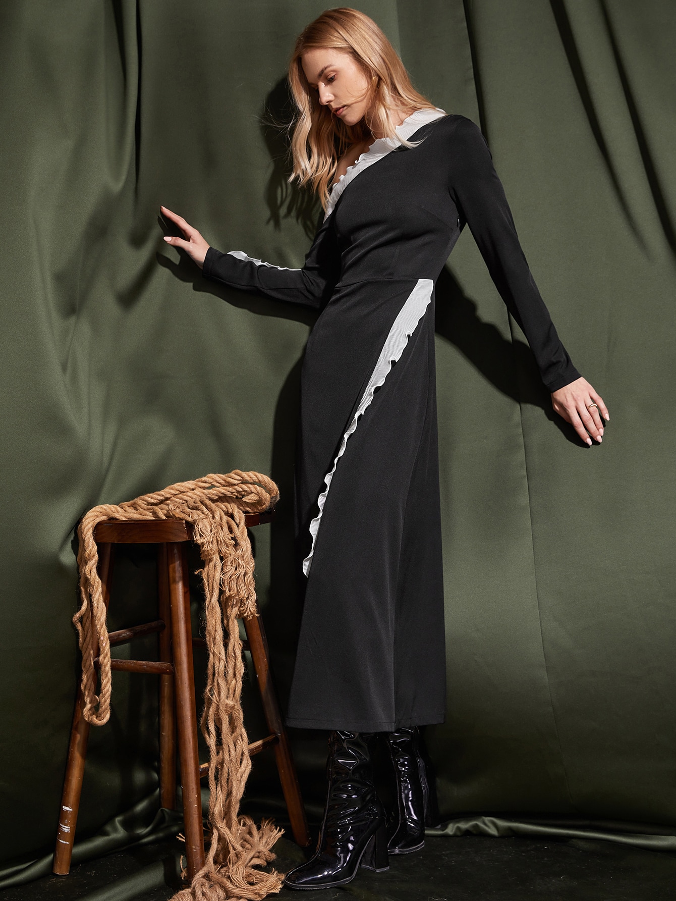 Asymmetrical Neck Lettuce Trim Dress SHEIN USA