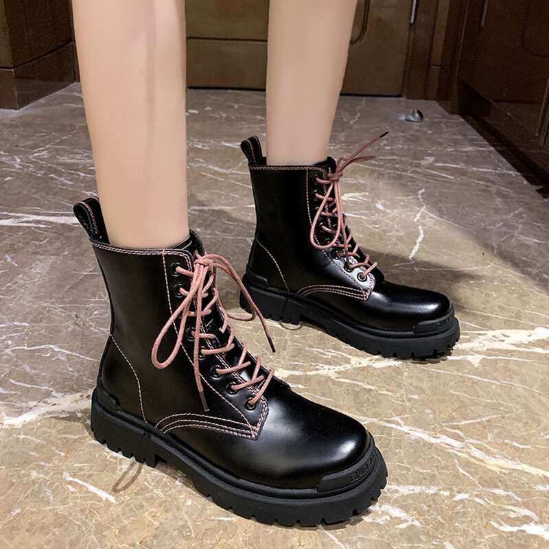 

Lace-up Front Combat Boots, Black