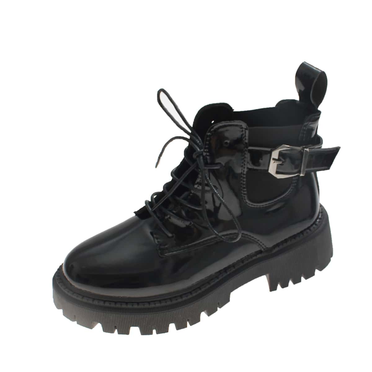 

Buckle Decor Combat Boots, Black